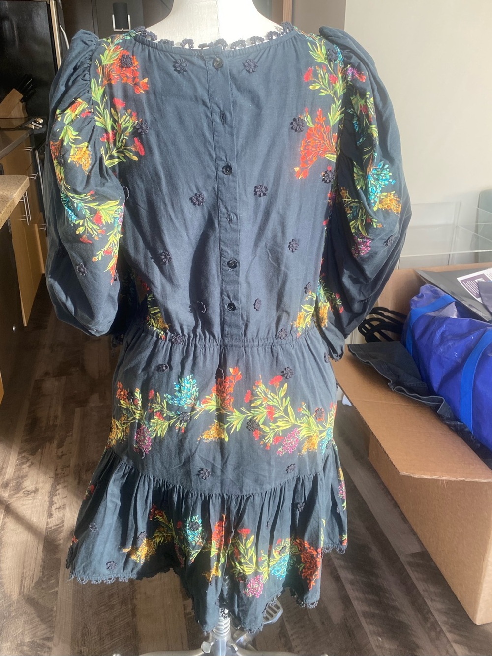 Women’s Navy Floral Embroidered Tiered Dress - Picture 5 of 12